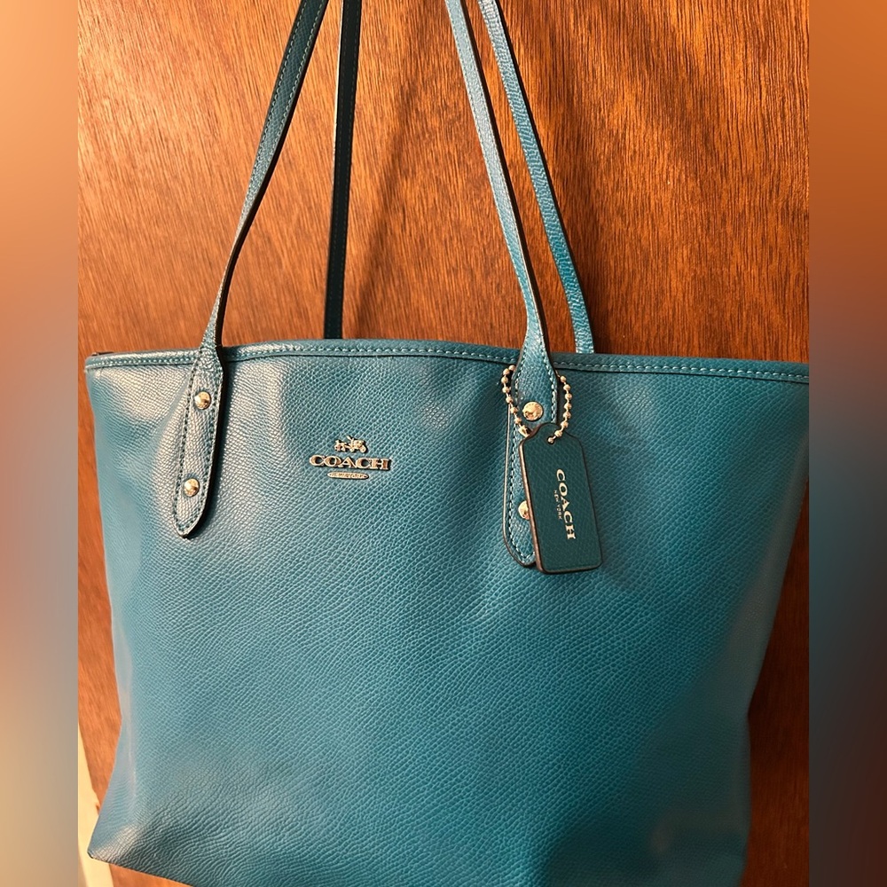 Coach Teal Leather Tote Bag